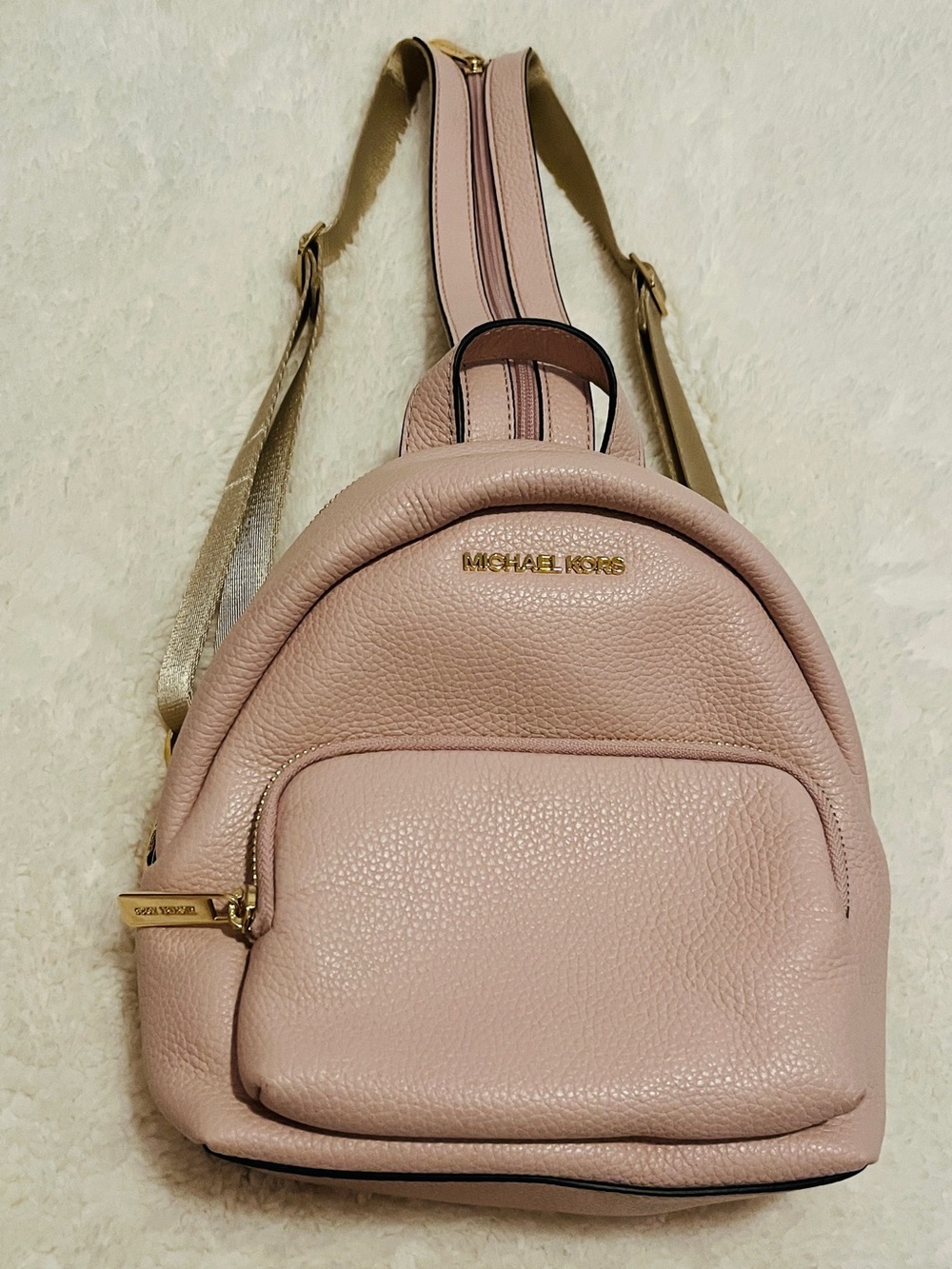 Michael Kors Blush Pebbled Leather Mini Backpack with Gold Hardware